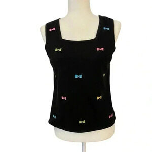 Etoile Womens Vintage Y2k Black Knit Embroidered Tank Top Size Medium Bows